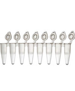 0,1ml 8-miestne strípy "Low profile" prirodzené, s jednotlivo upevnenými plochými vrchnákmi (qPCR) (Xtra clear), 120 ks