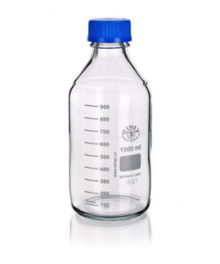 Fľaša reagenčná guľatá, s modrým uzáverom a priehľadným vylievacím krúžkom, GL 45, SIMAX