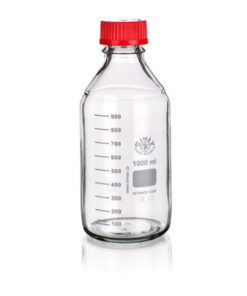 Fľaša reagenčná guľatá, s červeným uzáverom a priehľadným vylievacím krúžkom, GL 45, SIMAX