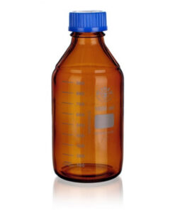 Fľaša reagenčná hnedá guľatá, s modrým uzáverom, GL 45, SIMAX