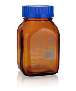 Fľaša reagenčná hnedá hranatá, s modrým uzáverom, GL 80, SIMAX