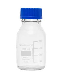 Fľaša reagenčná guľatá, s modrým uzáverom a priehľadným vylievacím krúžkom, GL 45, LABSOLUTE