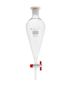 Lievik deliaci podľa Squibba, sklenený s PTFE kohútom a PE zátkou, rôzne objemy, bez graduácie, podľa ISO 4800, 1 ks