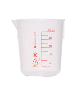 Kadička plastová (PP) bez rúčky, červená stupnica, rôzne objemy, 1 ks