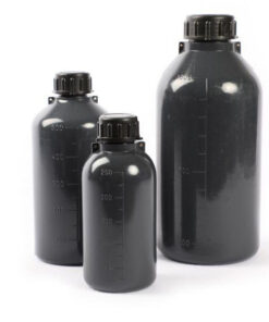 Fľaša guľatá úzkohrdlá, PE, so skrutkovacím uzáverom, šedá, rôzne objemy, 1 ks